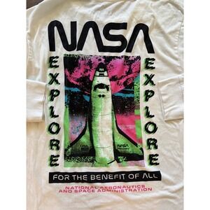 Nasa Well Worn T-Shirt Mens XL Long Sleeve White Explore‎ Rocket Spaceship